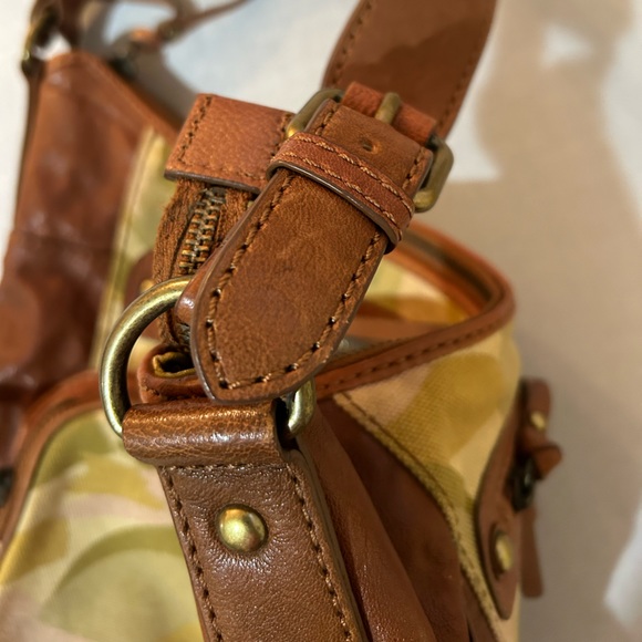 Fossil Boho Shoulder Purse Canvas Camouflage Brown Leather - Picture 4 of 13